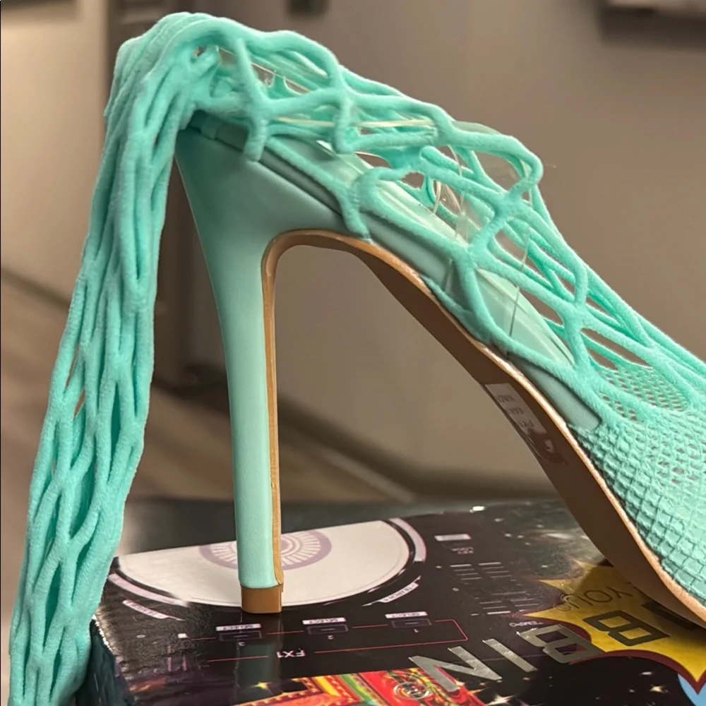 Cape Robbin Sea Green/Teal Fishnet Sock Heels with Plastic Secure Straps❣️❣️BNIB